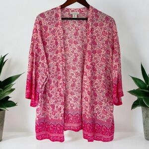 Anthropologie Cupcakes and Cashmere Kimono Robe Blouse Women’s Large Floral Pink